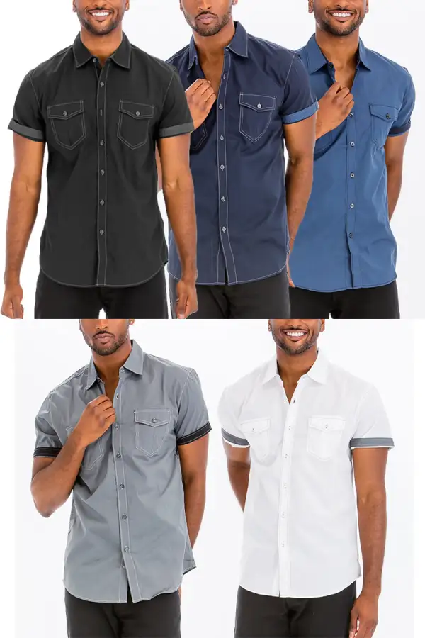 Black Outline Stitch Button-Up Shirt