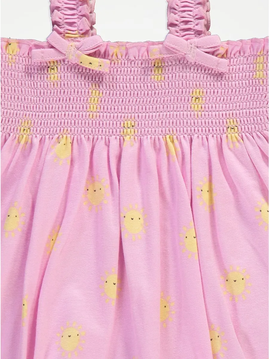 Smiley Sunshine Shirred Strappy Rompers 3 Pack