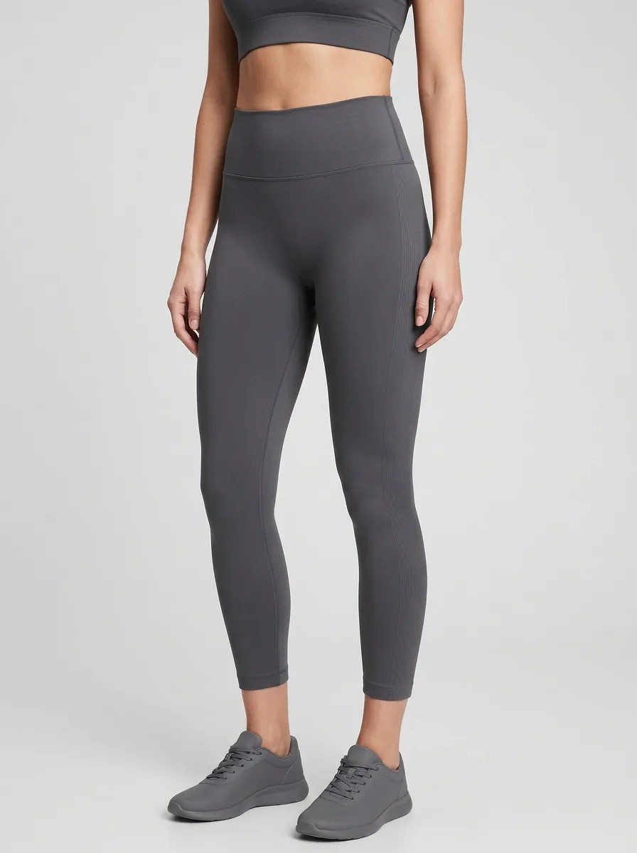 Women's Side-Panel Outer-Leg-Ribbed Ribbed-Hem High-Rise Leggings