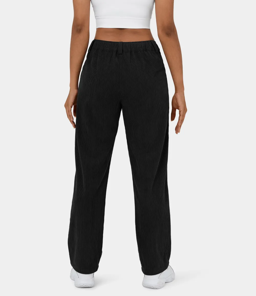 Mid Rise Button Zipper Side Pocket Corduroy Casual Pants
