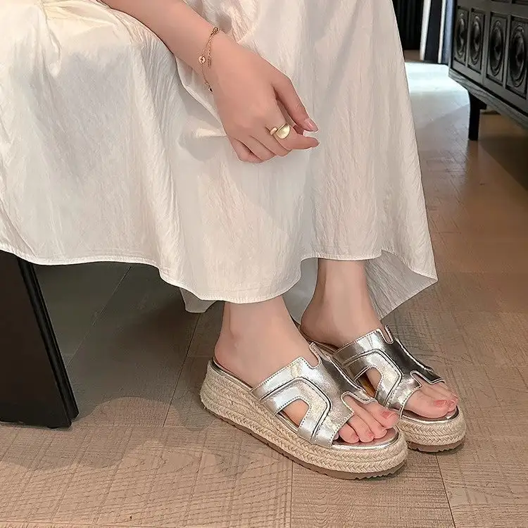 Open Toe Wedge Slide Sandals