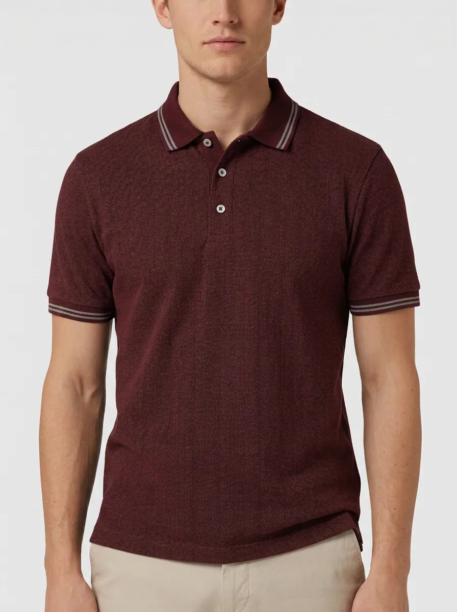 Men's Classic Comfort Herringbone Knit Polo Shirt