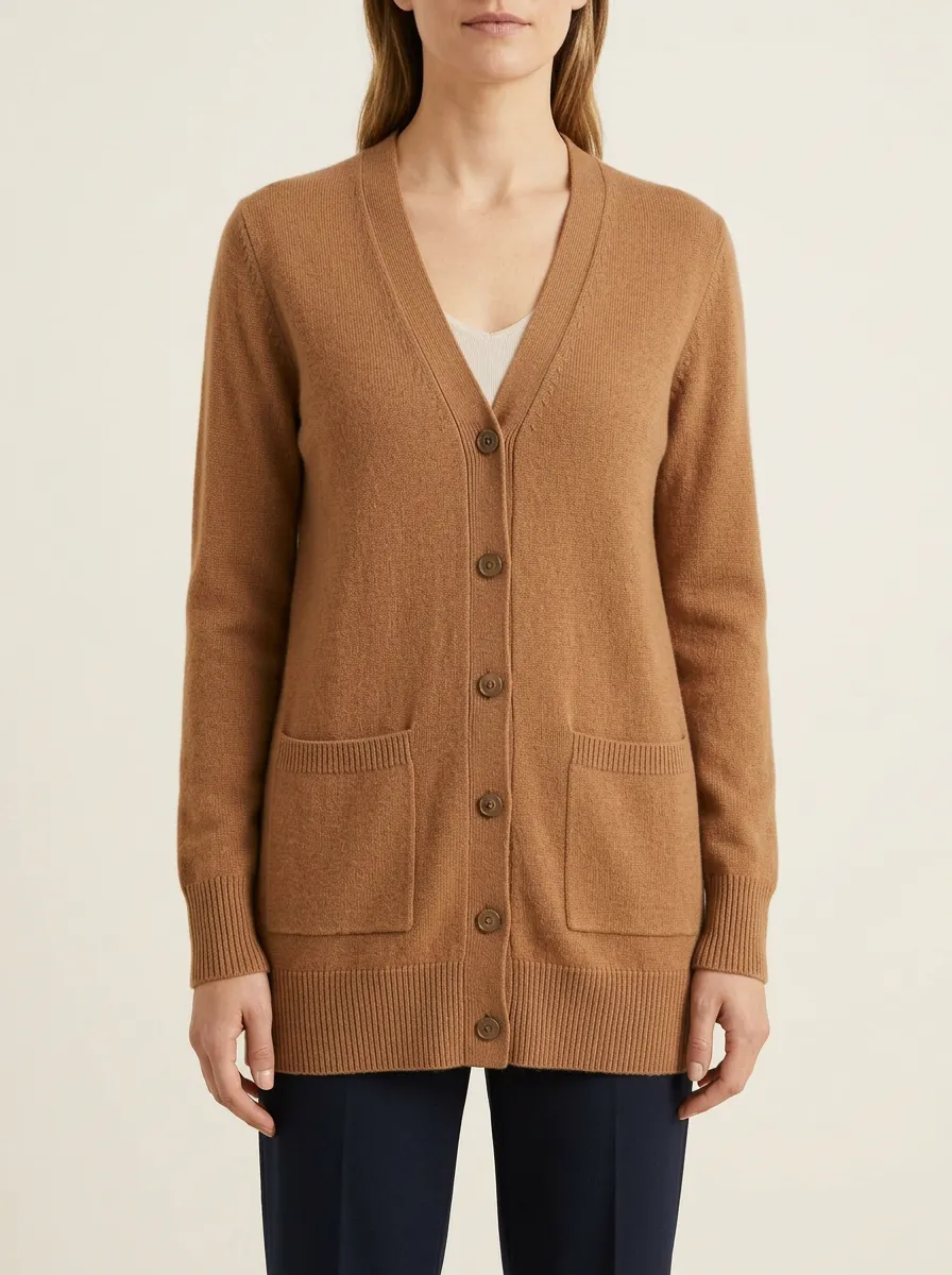 Women's Patch-Pocket V-Neck Button-Down Cardigan