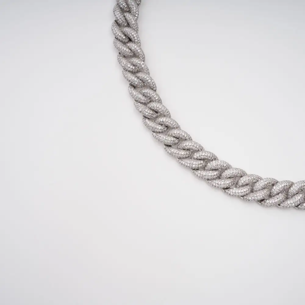 Silver Tone Cuban Link Crystal Embellished Necklace