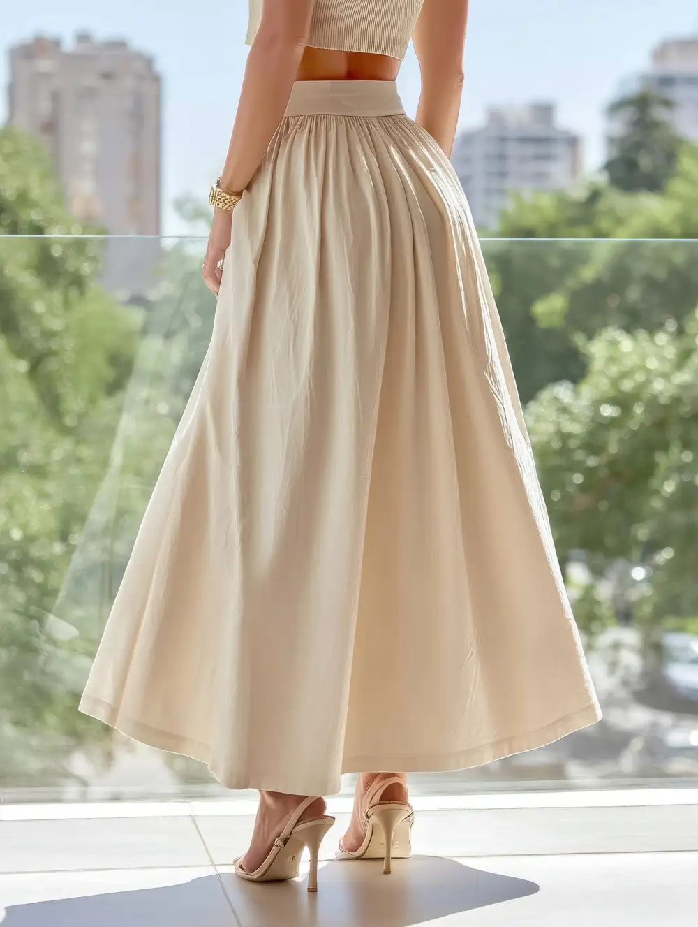 Cotton Linen Midi Skirt
