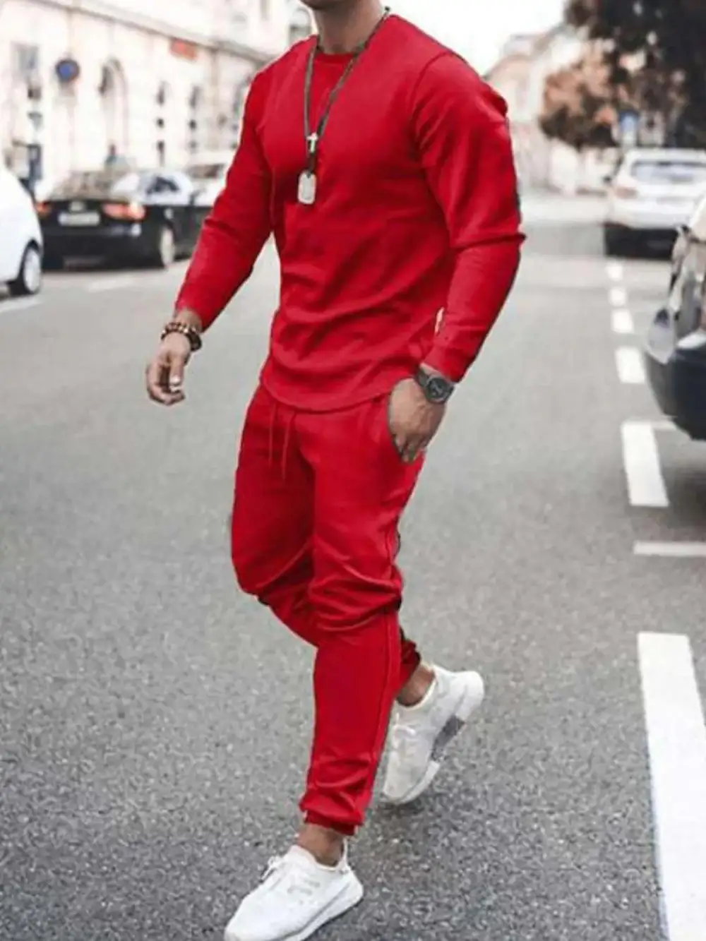 Round-Neck Long-Sleeve Top and Pants Sport Set