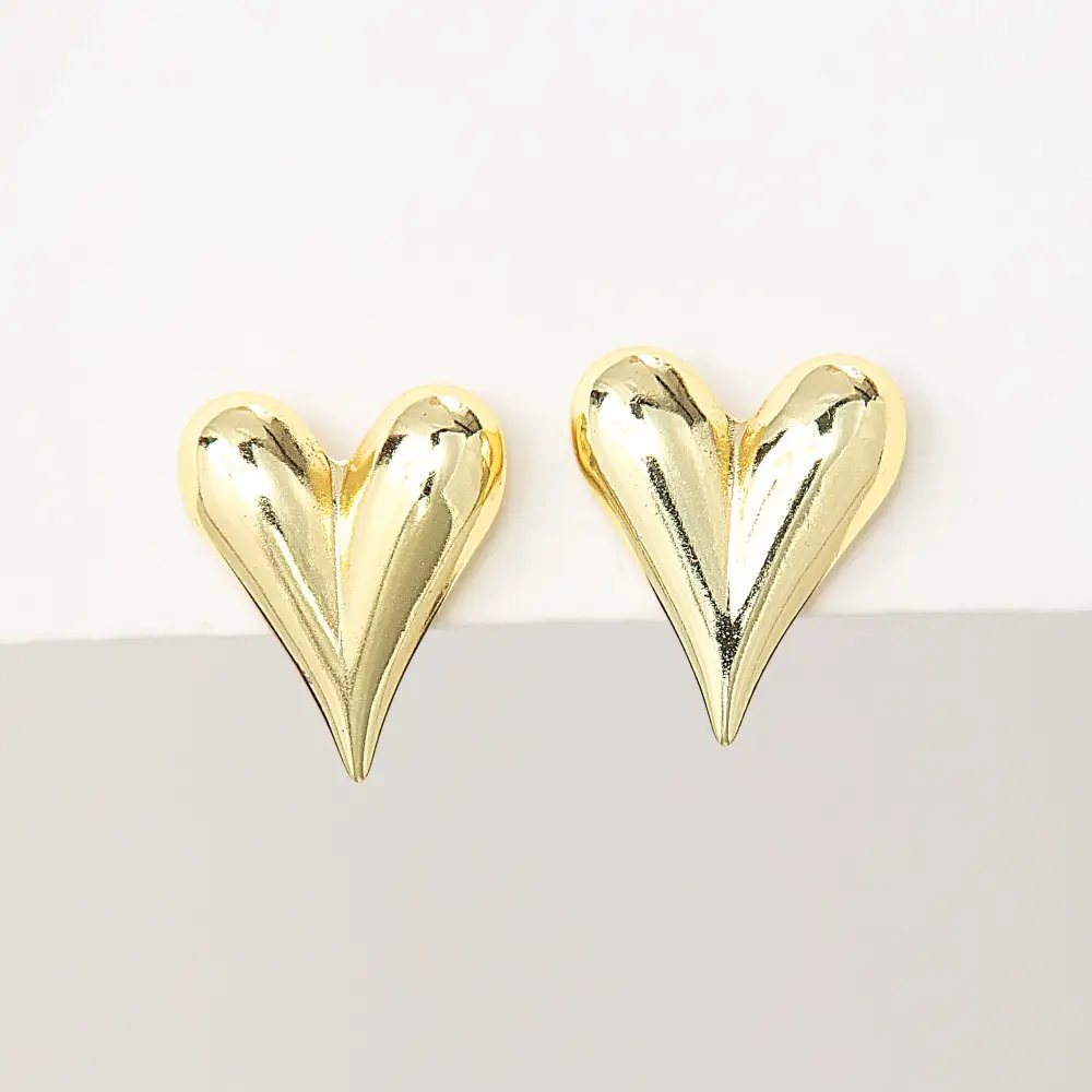 Brass Modern Heart Drop Earrings