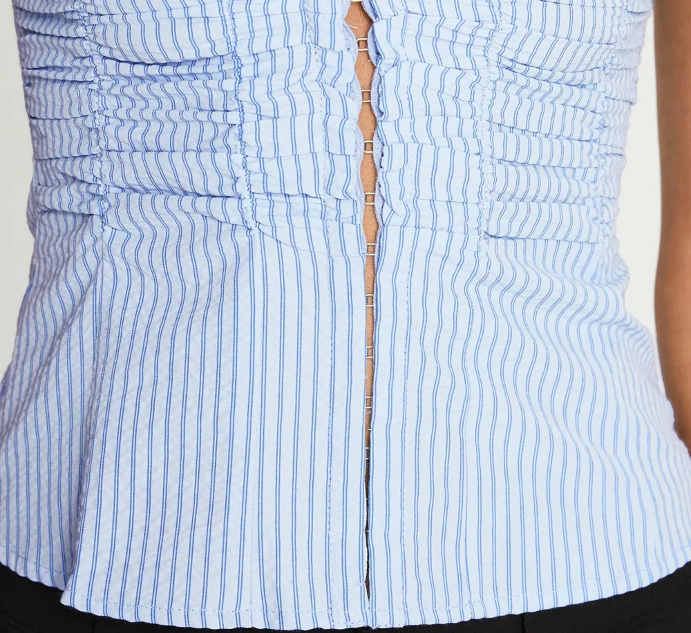 Blue Striped Ruched Corset Top
