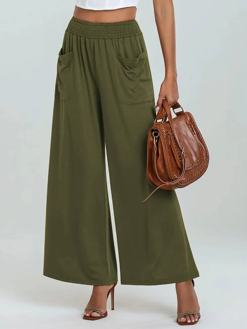 Wide Leg Elastic Waist Pocketed Pants