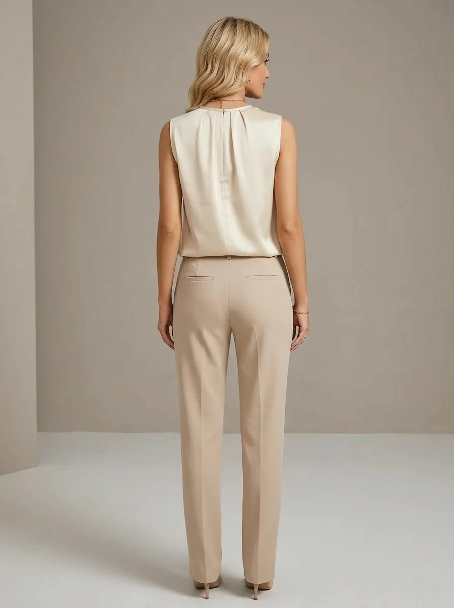 Pleated Keyhole Sleeveless Blouse