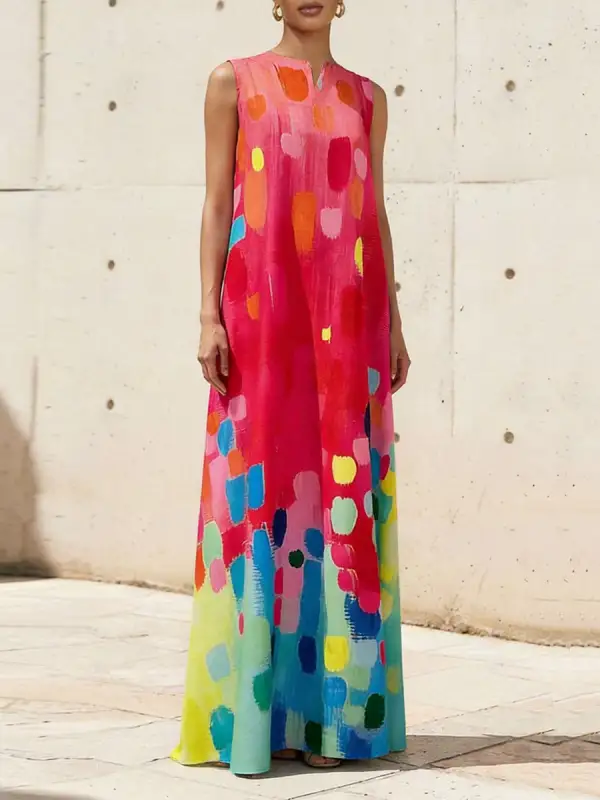 Printed Sleeveless Neck Maxi Dress