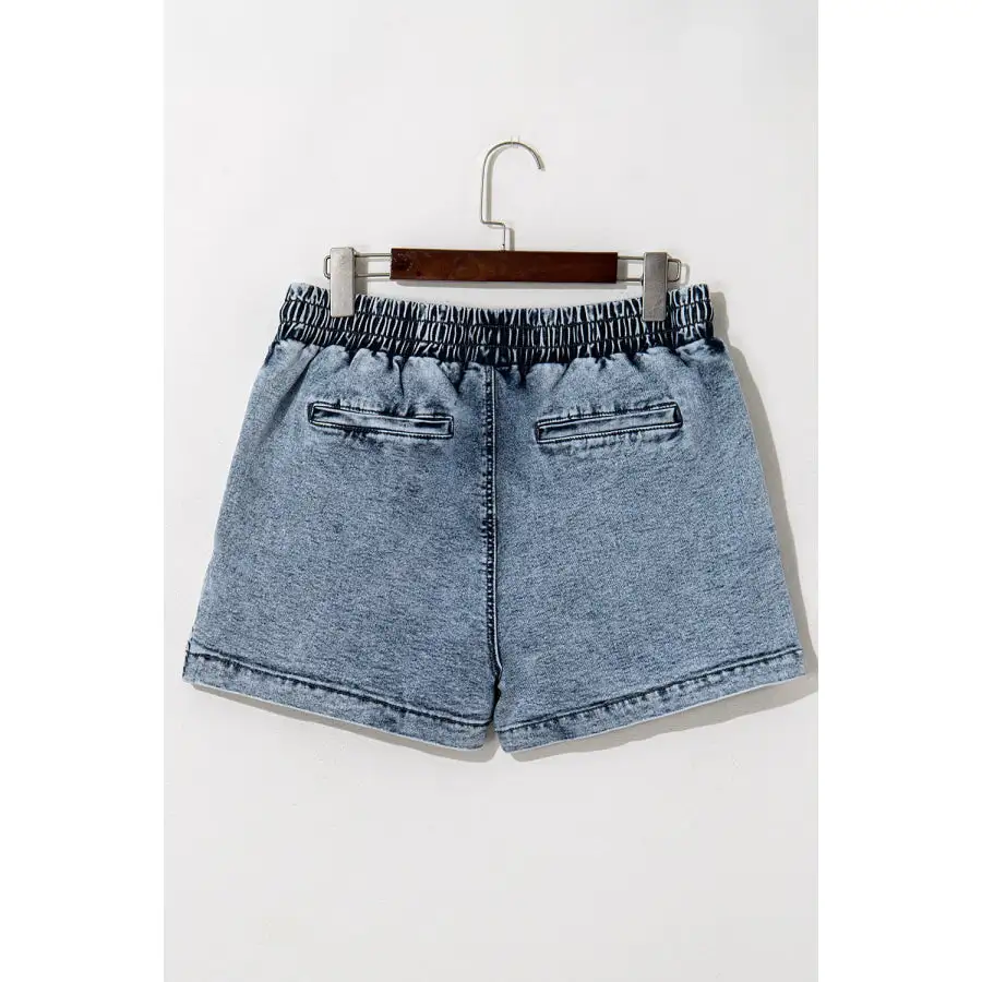 High Waist Drawstring Pocketed Denim Shorts