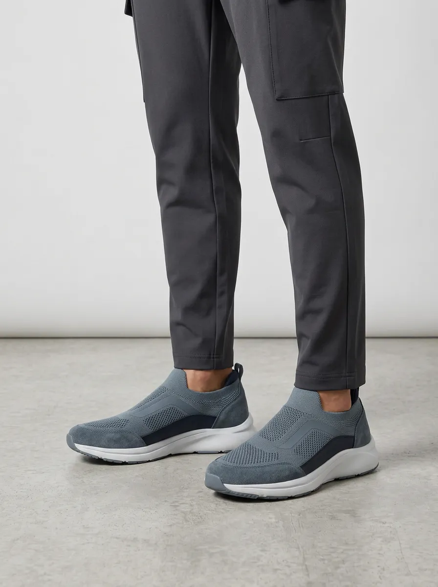 Men's Casual Mesh Suede Slip-On Walking Sneakers