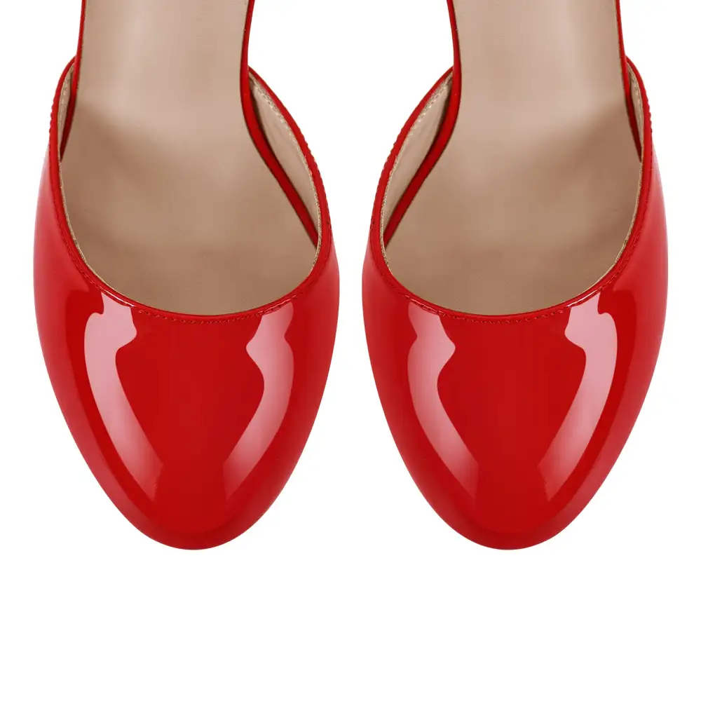 Round Toe Platform Stiletto Ankle Strap Pumps