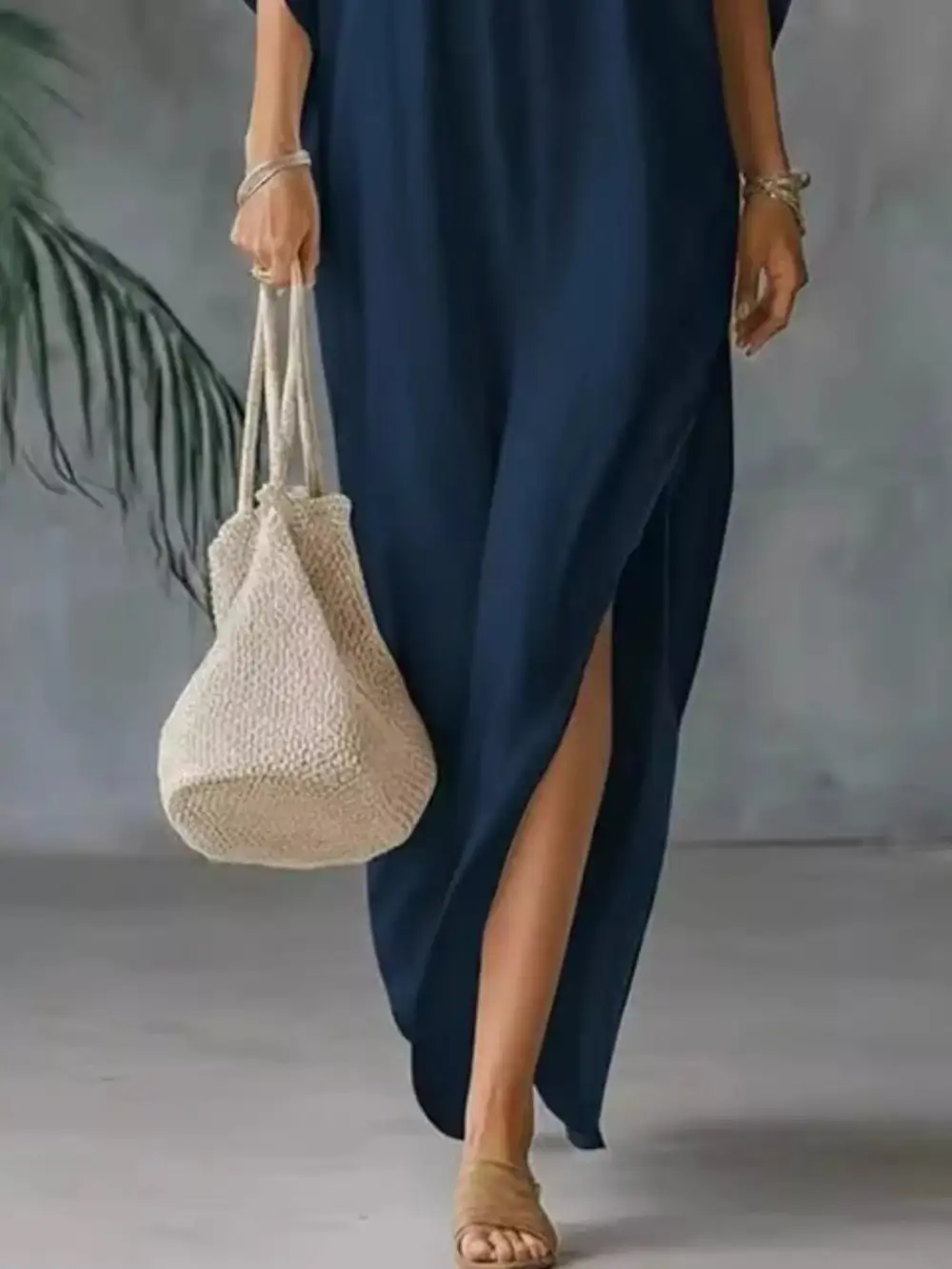Full Size V Neck Maxi Dress With Side Slits Plus Size