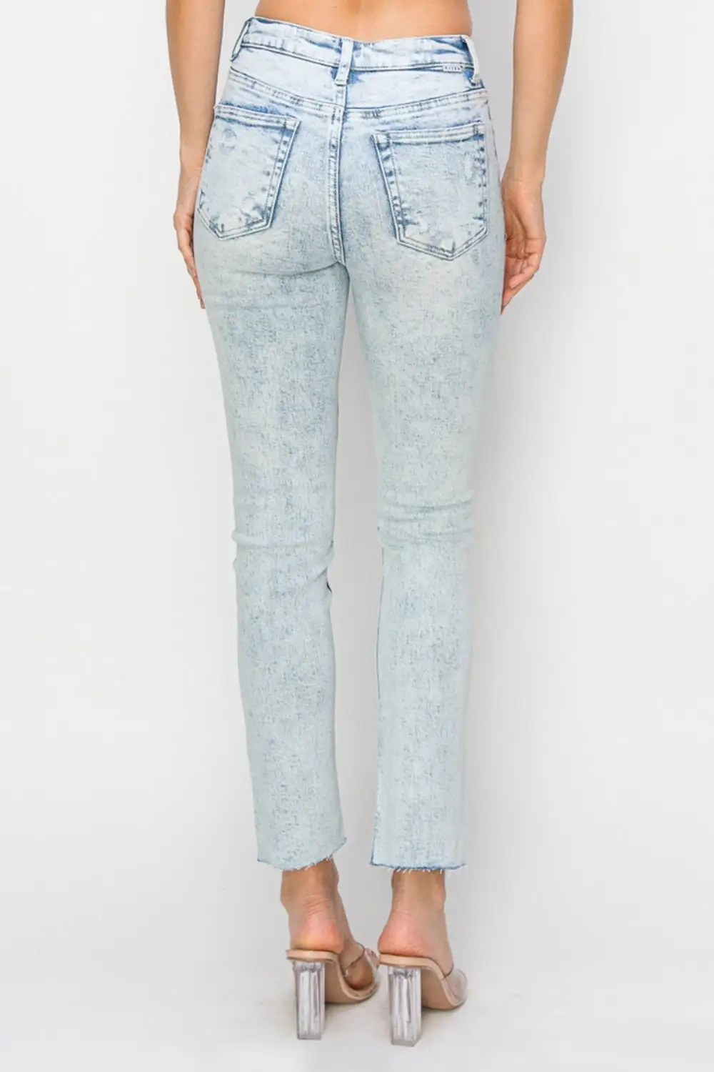 Textured High Waist Skinny Distressed Denim Jeans