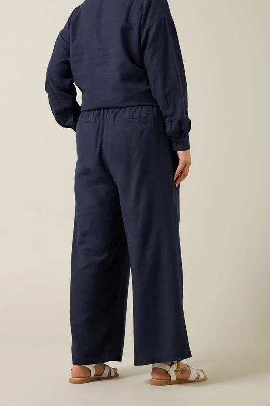 Navy Blue Wide Leg Premium Linen Trousers
