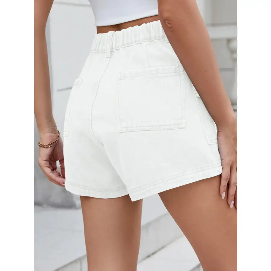 Everyday High Waist Pocketed Cargo Denim Shorts
