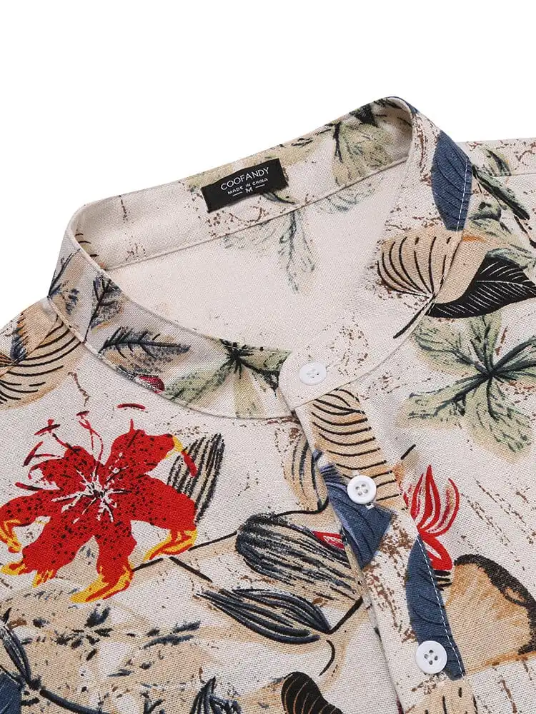 Cotton Linen Printed Henley Shirt