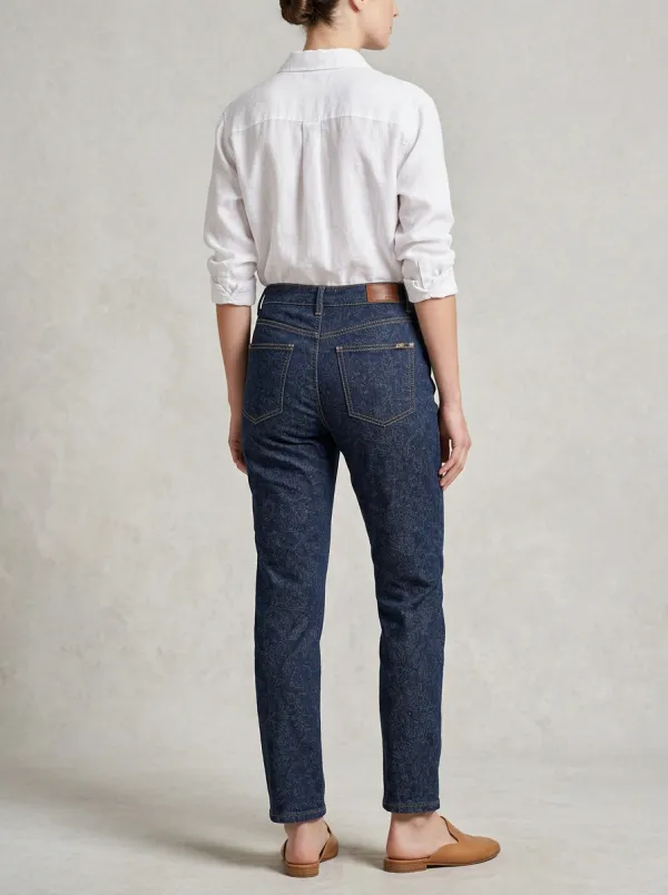 Women's Floral Pattern Dark Wash Printed Jeans