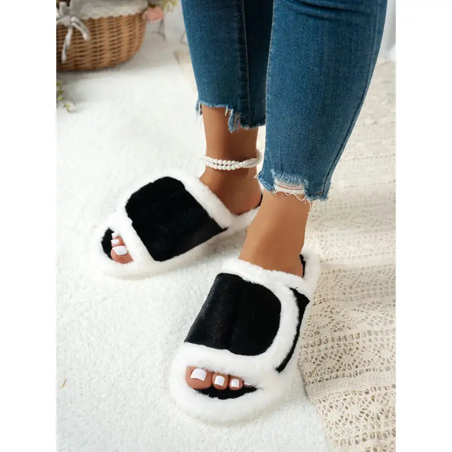 Fuzzy Open Toe Flats Slippers