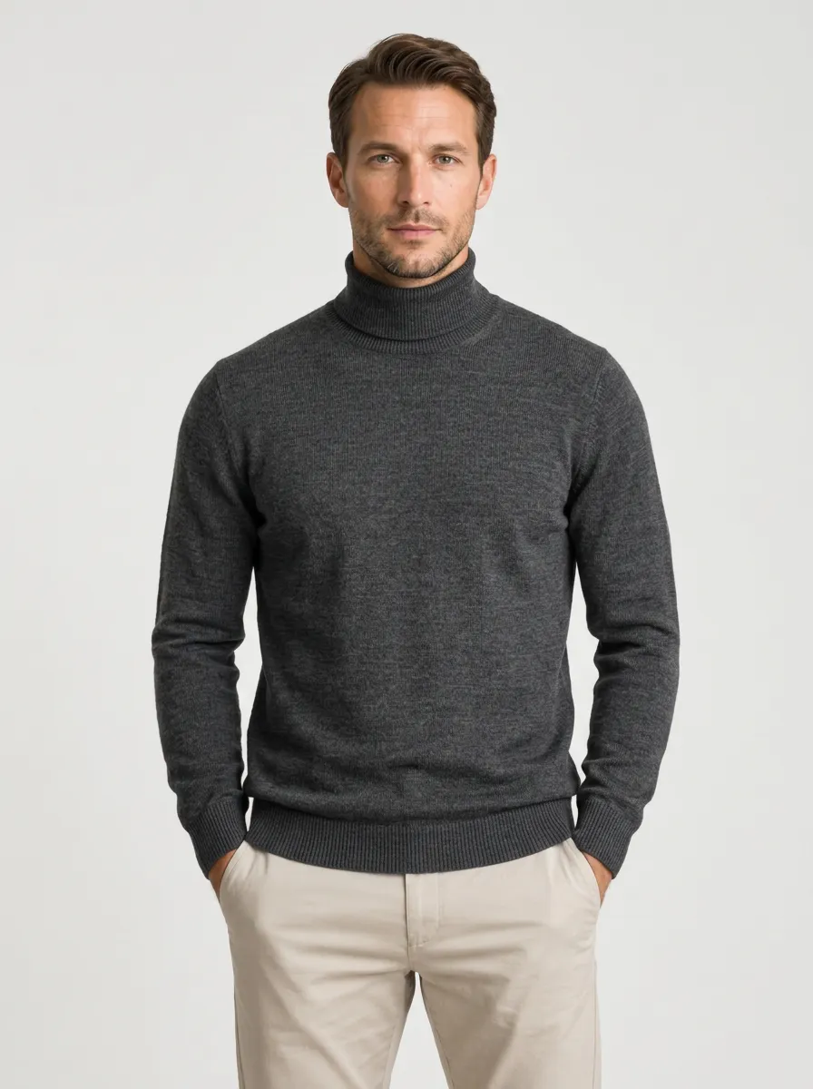Men's Cool Weather Ribbed Knit Turtleneck Sweater
