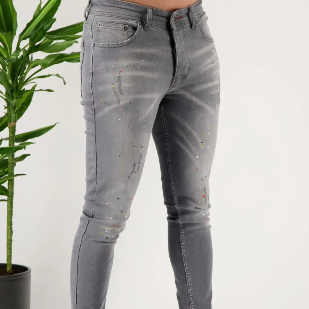 Classic Skinny Fit Paint Splatter Artistic Detail Jeans