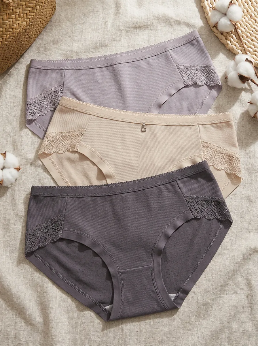 Women's Lace Trim Seamless Cotton Panties Set