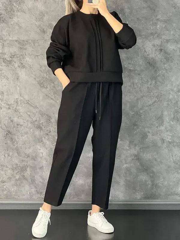 Women's Casual Long Sleeve Sweatshirt Solid Color Suit