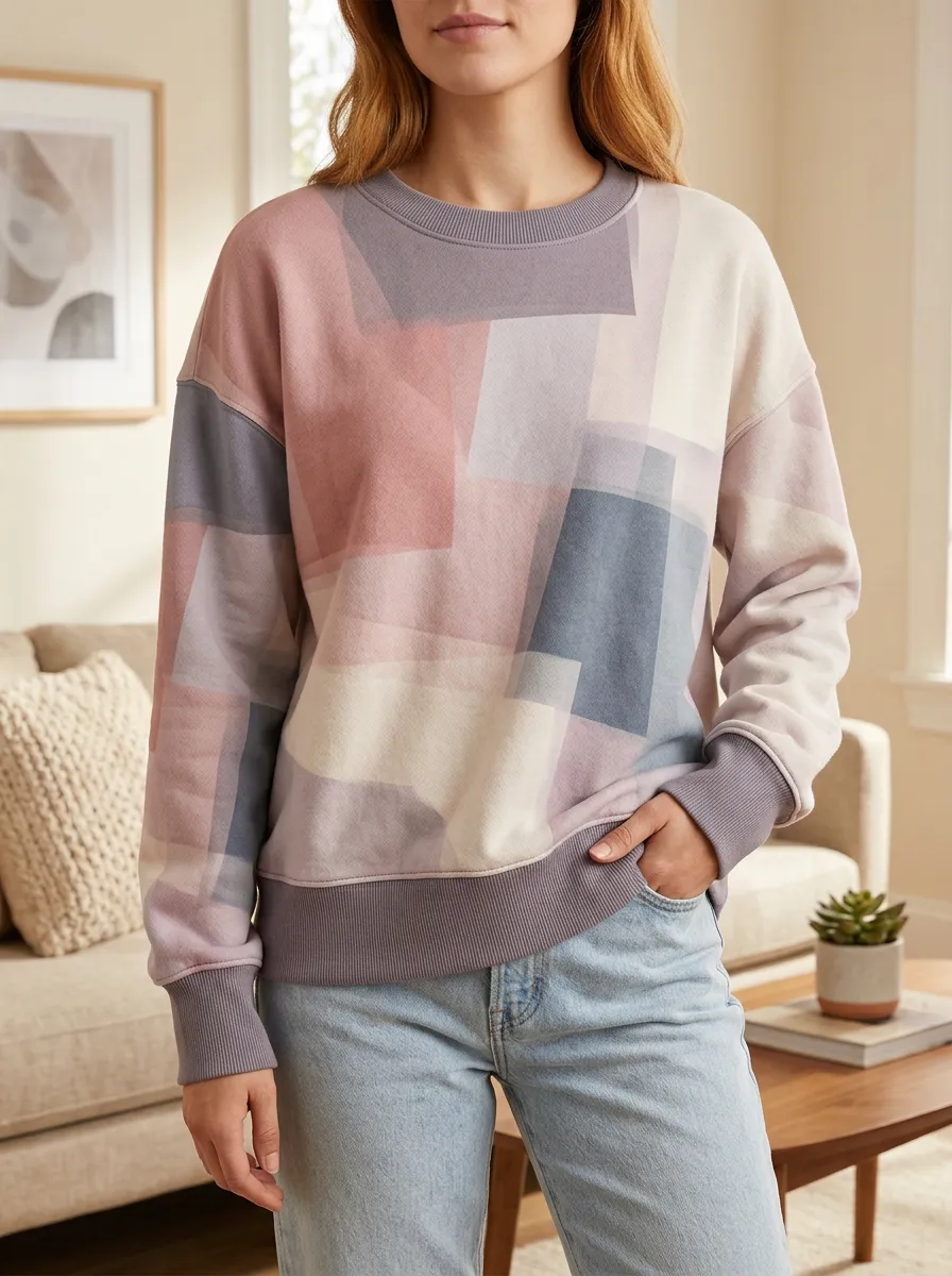 Women's Multicolor Geometric Print Crewneck Sweatshirt Crew Neck Graphic Print
