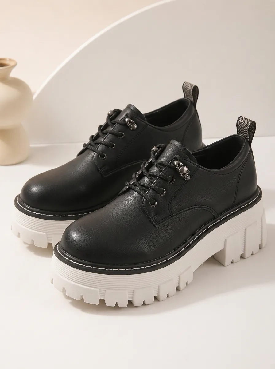 Women's Gothic Skull Charm Platform Printed Shoes