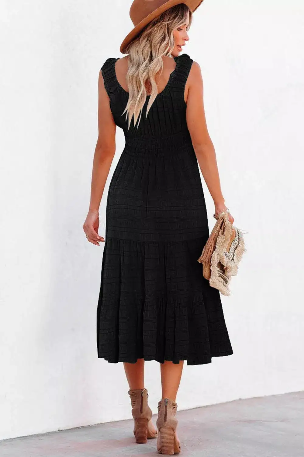 Pocketed Tiered Smocked Dress Casual