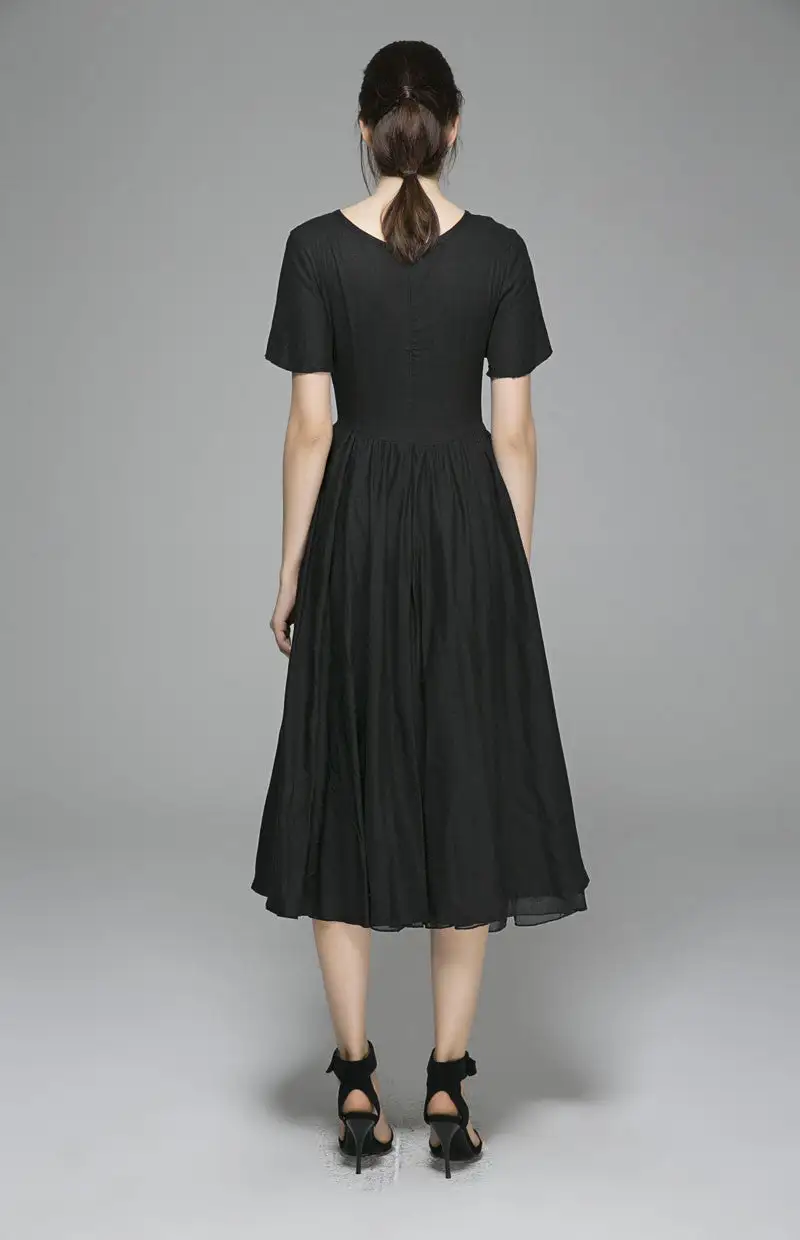 Linen A Line Short Sleeve Midi Dress