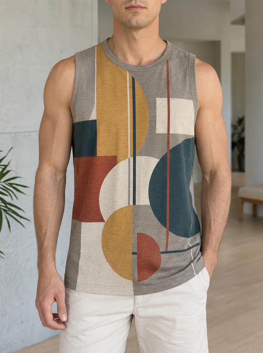 Men's Geometric Abstract Art Regular Fit Tank Top