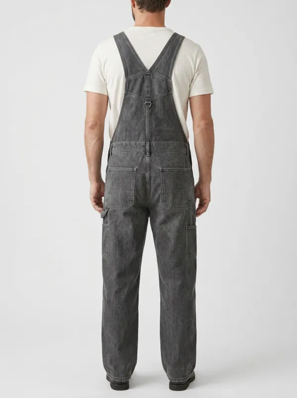 Men's Bib Washed Workwear Denim Bib Overalls