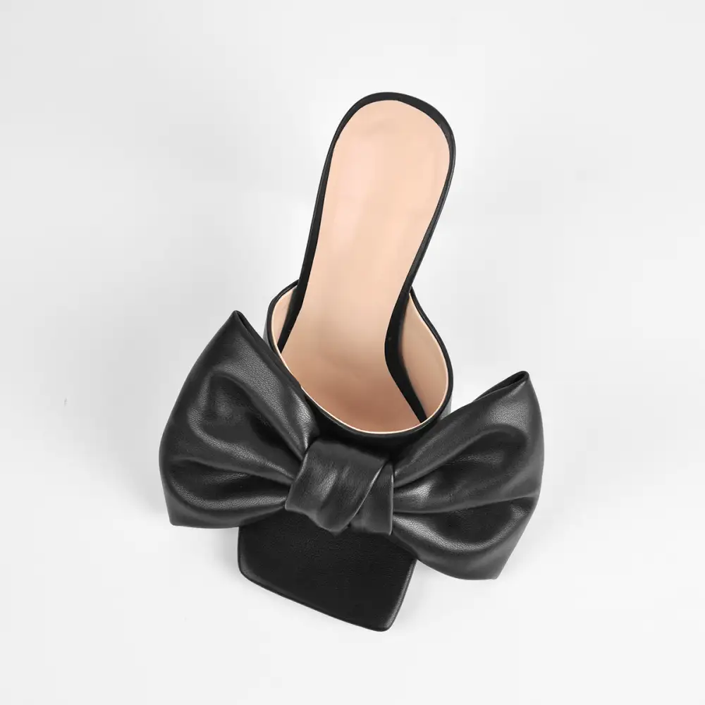 Bow Leather Square Toe High Stiletto Sandals