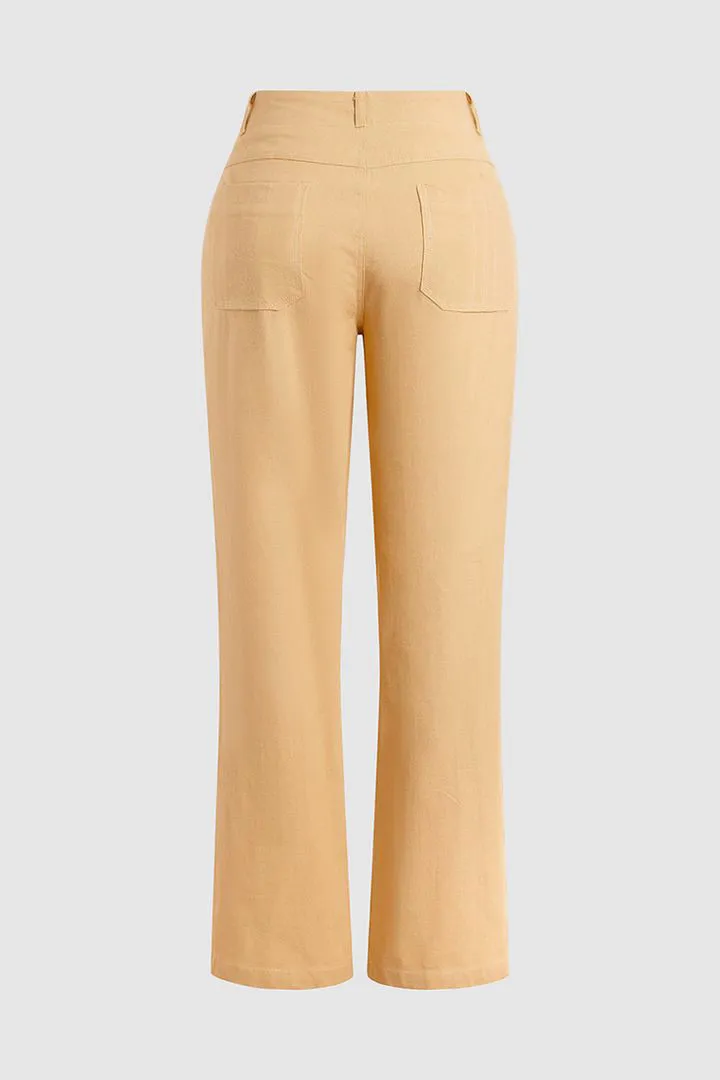 Solid Slant Pocket Low Waist Flare Pants Without Belt