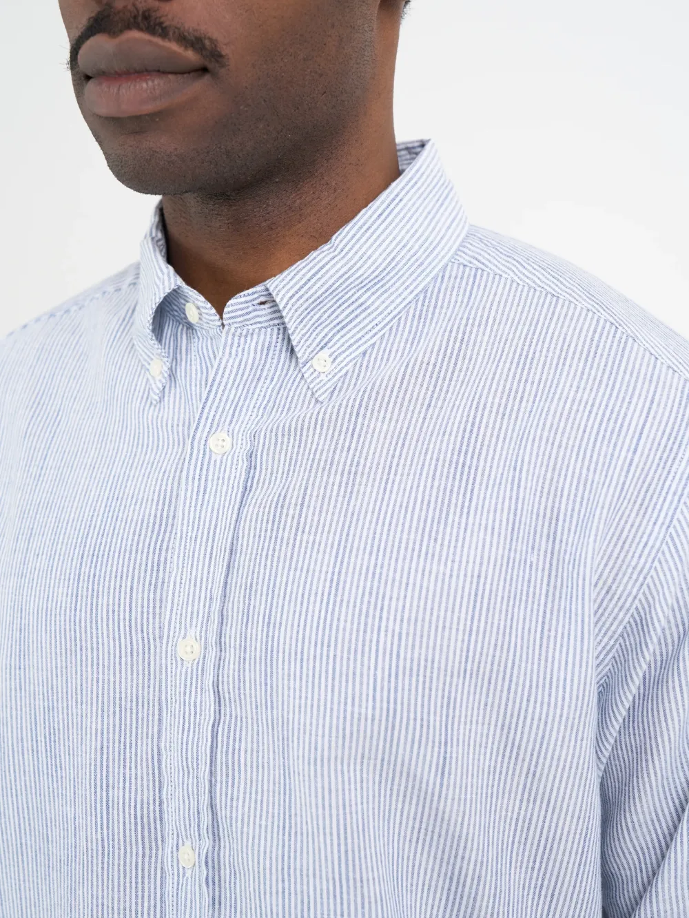 Blue Slub-Striped Cotton Shirt