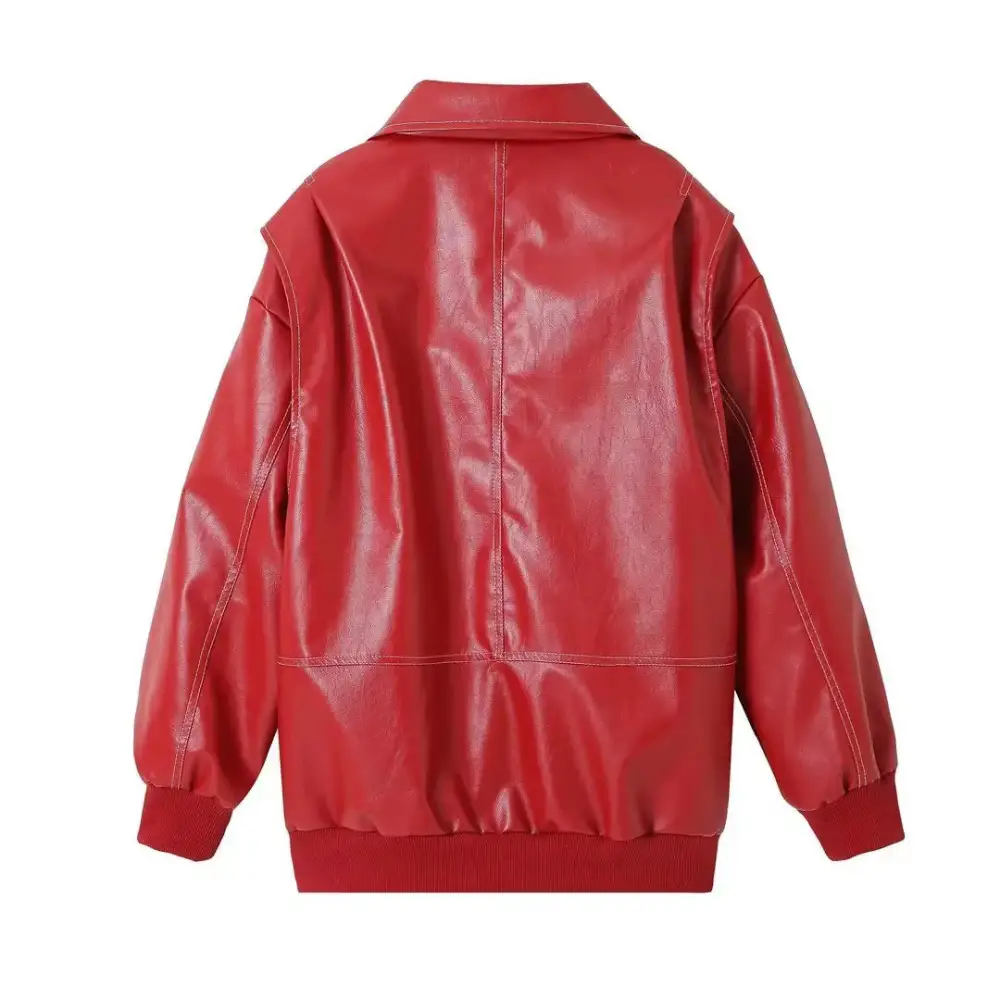 Tailored Faux Leather Zip Front Bomber Jacket
