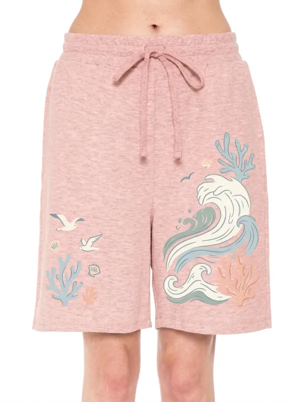 Women's Coastal Ocean Wave Coral Graphic Shorts