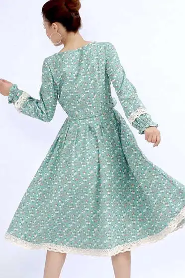 Floral Linen Long Sleeve Midi Dress
