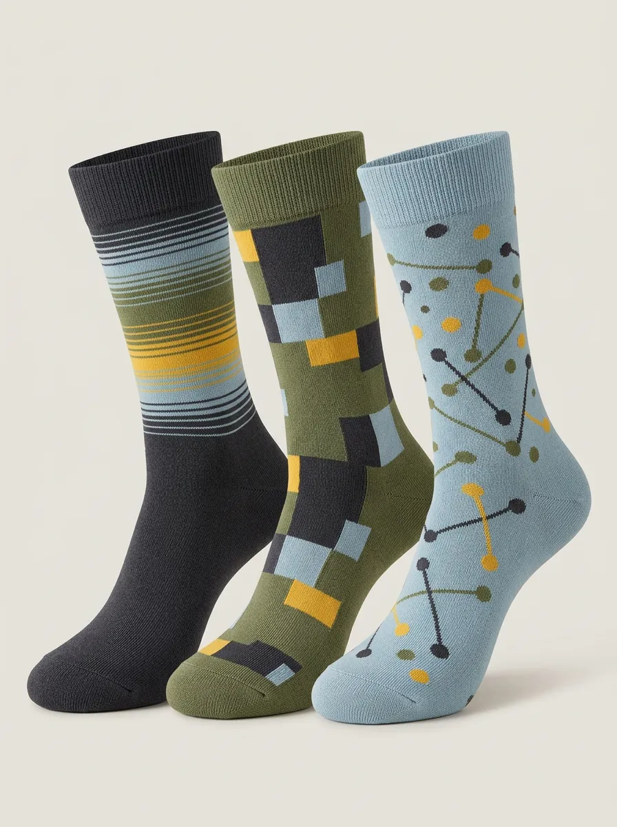 Men's Geometric Pattern Striped Printed Three-Pack Socks