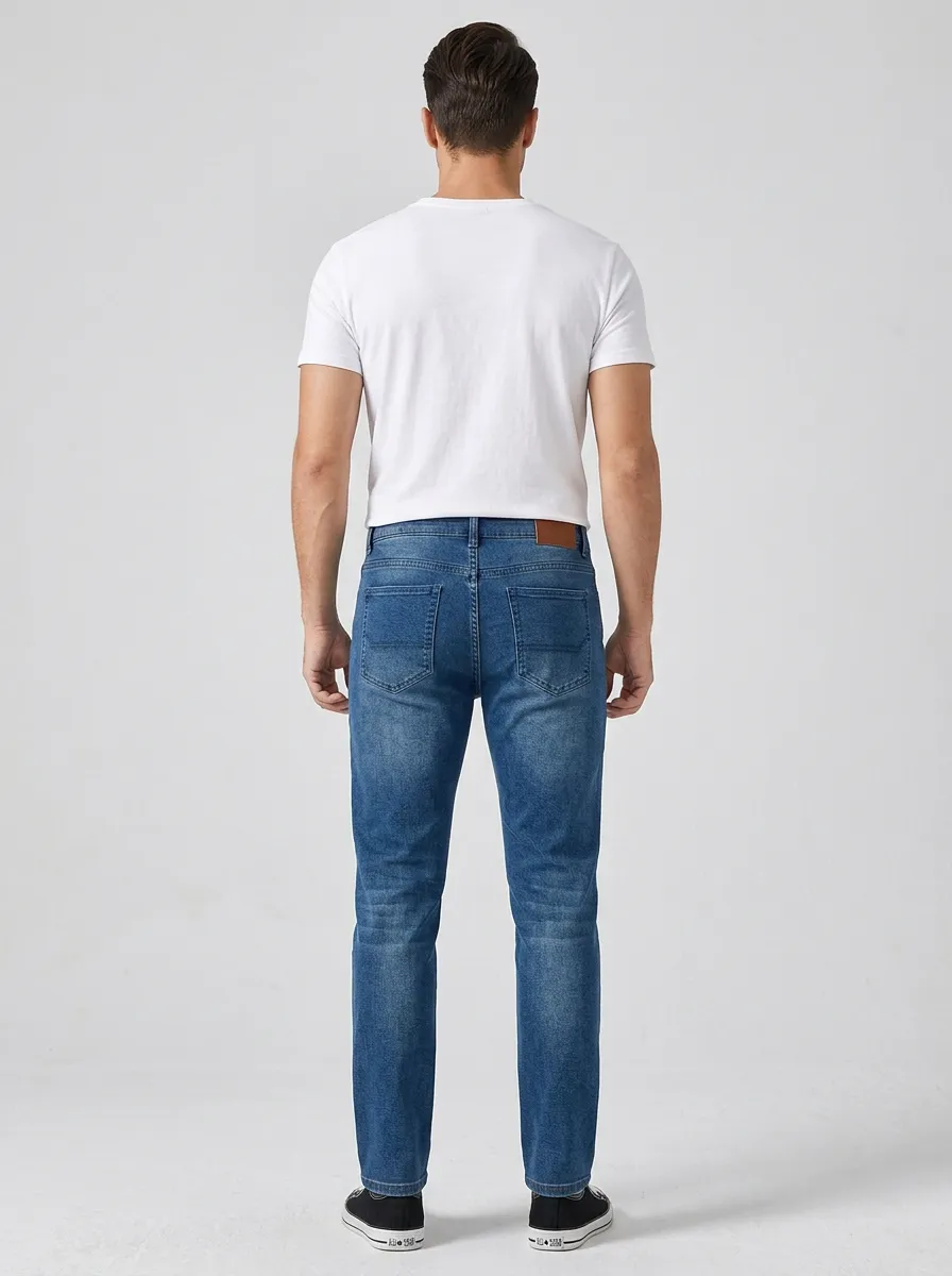 Men's Casual Daily Wear Blue Washed Stretch Jeans