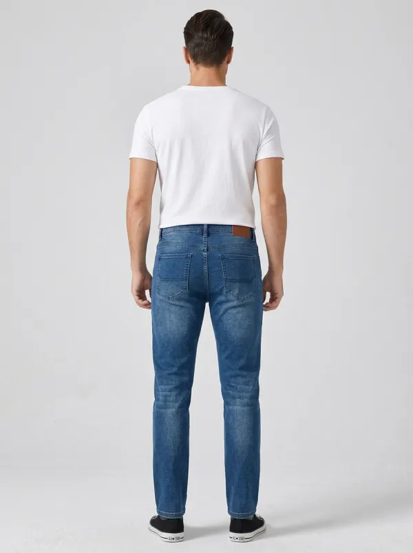 Men's Casual Daily Wear Blue Washed Stretch Jeans