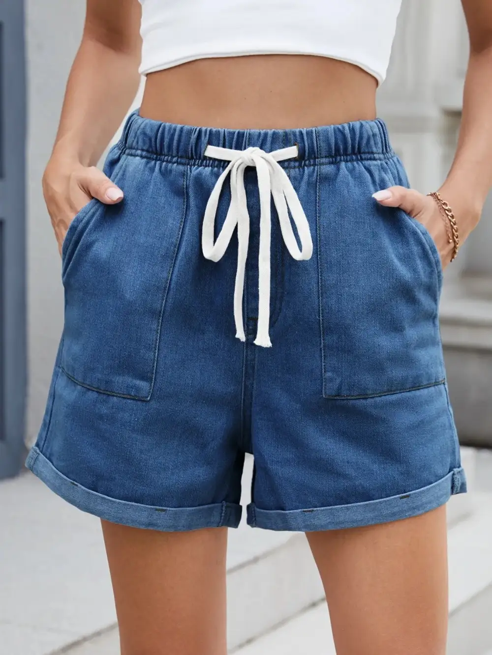 Drawstring Wash Shorts Denim Pants