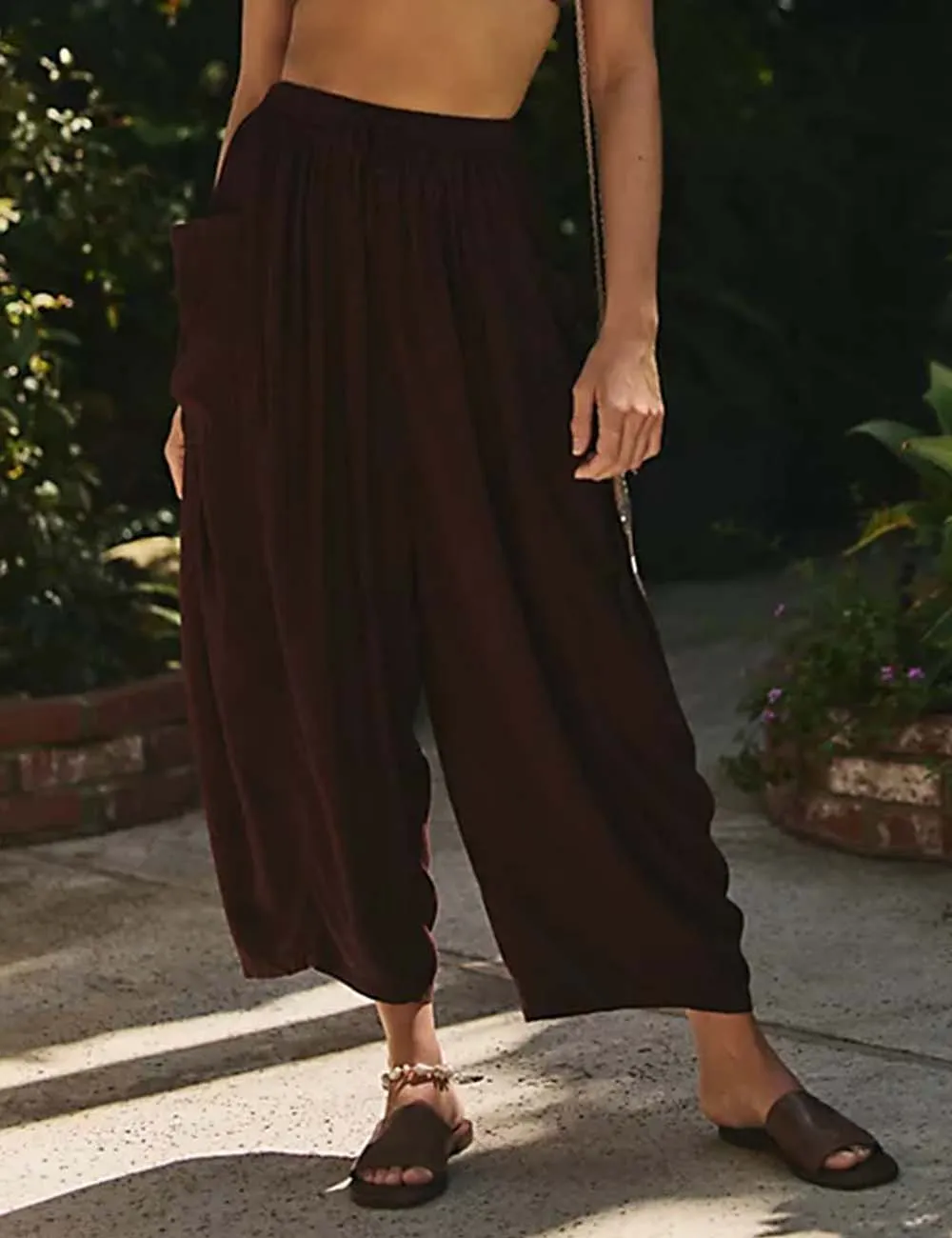 Elastic Waist String Tie Pocket Cozy Pants