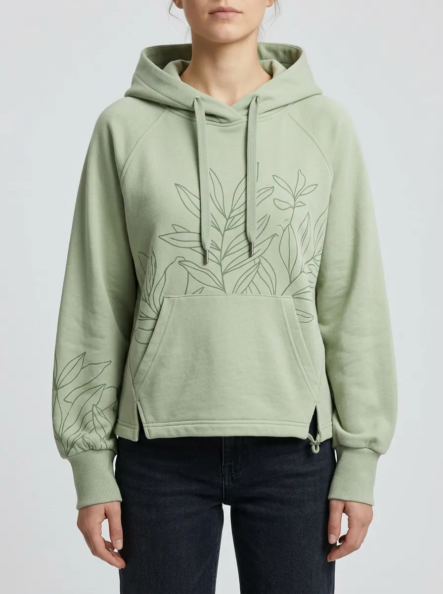Women's Modern Botanical Leaf Nature Inspired Graphic Hoodie