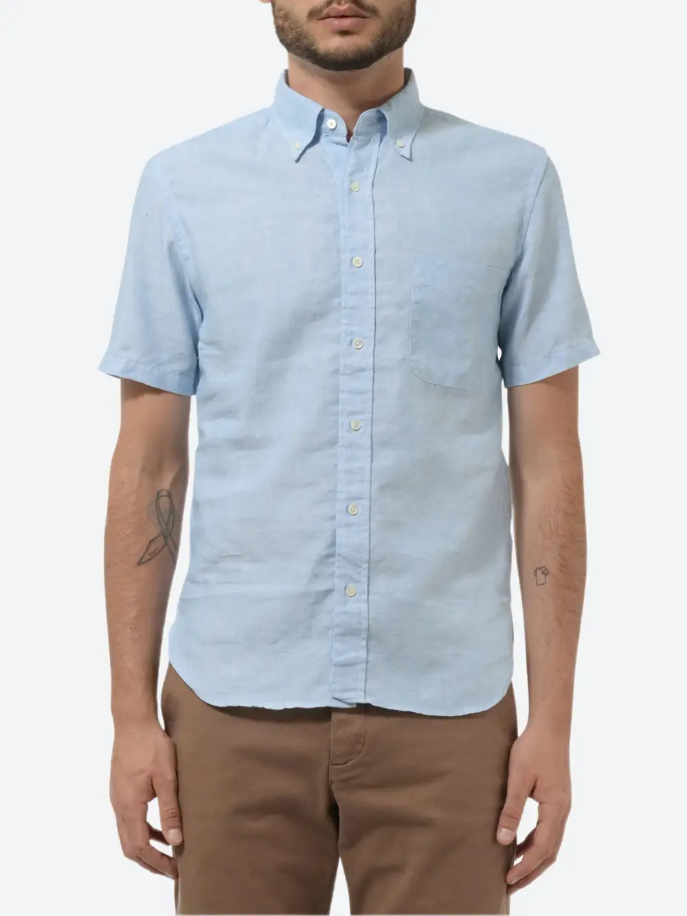Men's Linen Button Down Collar Short Sleeve Shirt