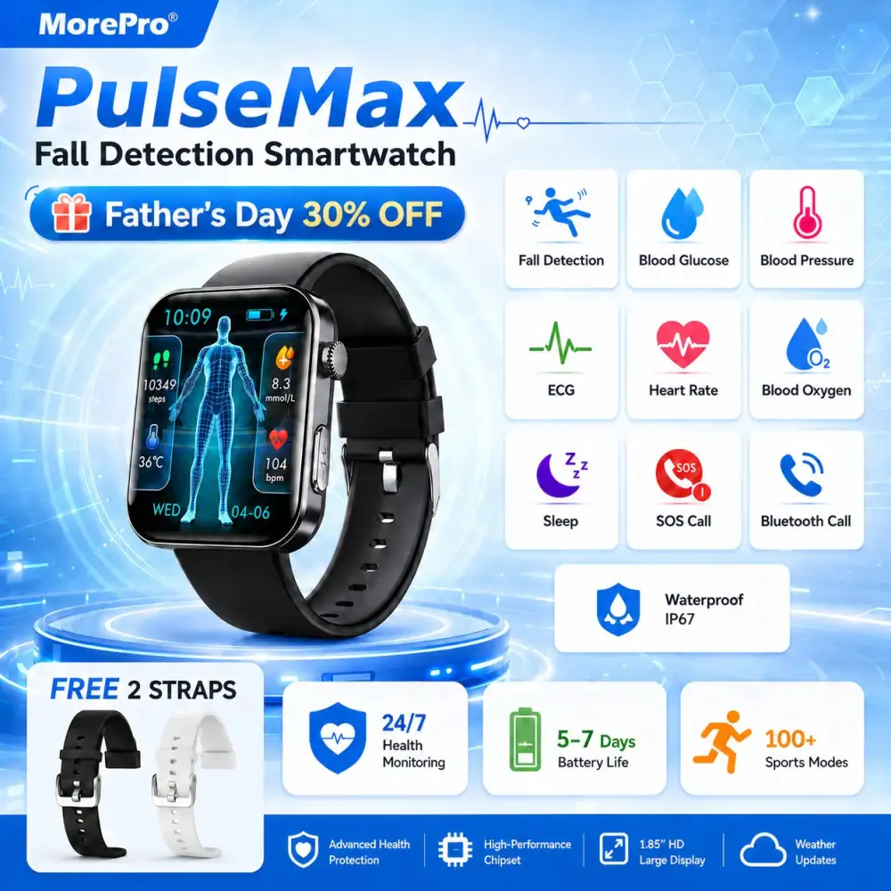 2026 New: MorePro® PulseMax – Smart Fall Detection & Health Monitor (Blood Glucose/BP)
