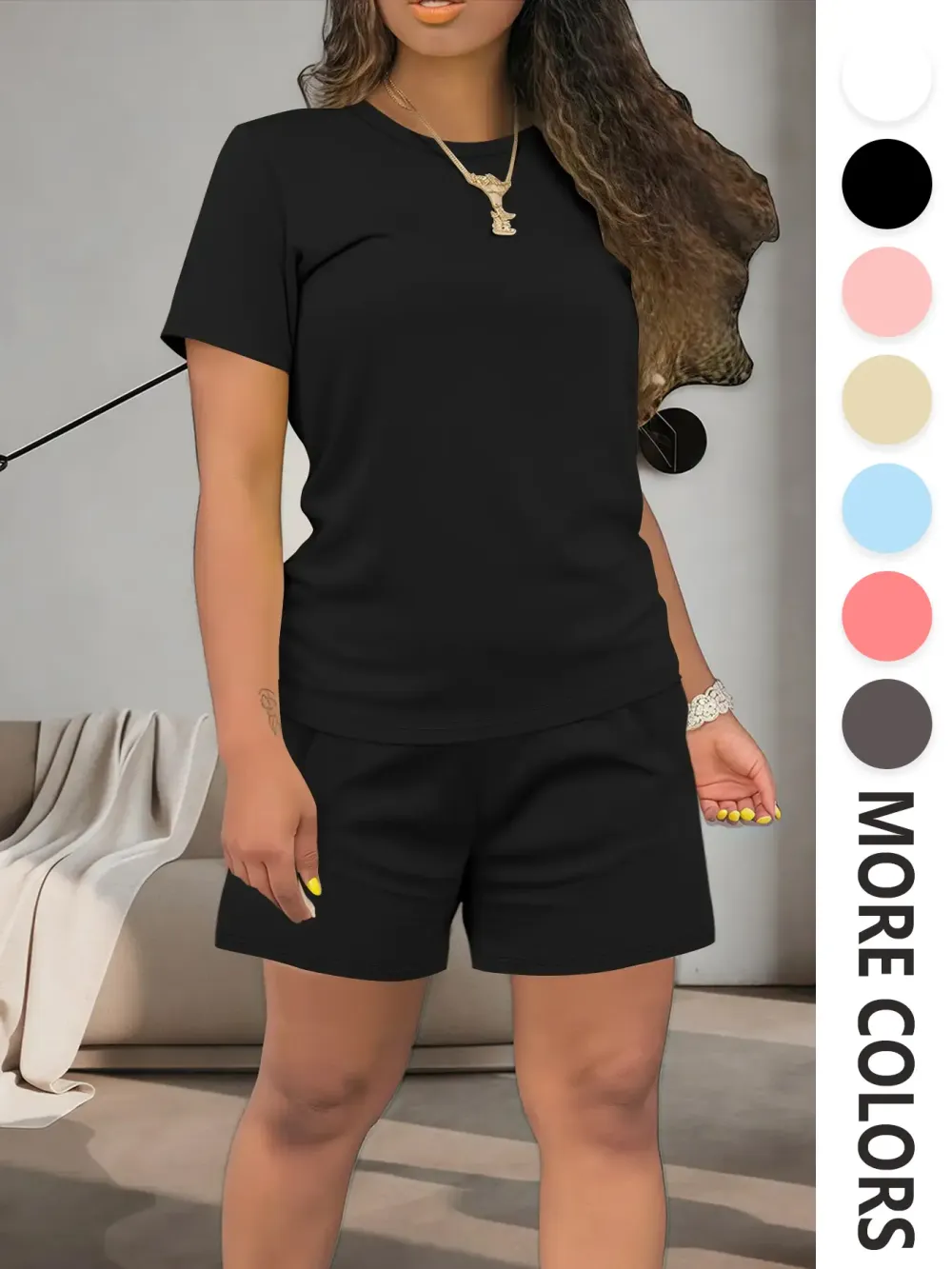 Women's Solid Co-ord Short Sleeve Tee & Shorts Set